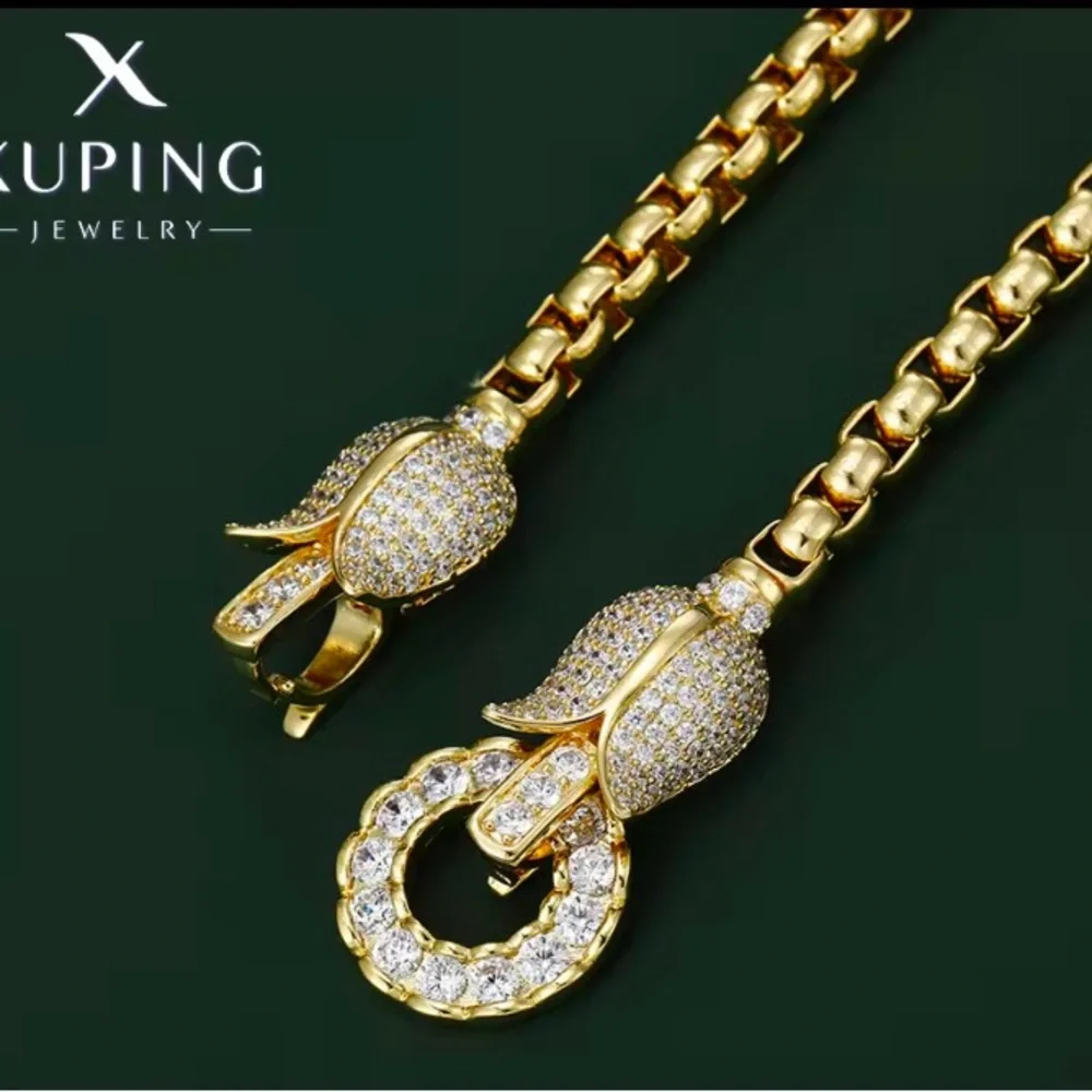 New Necklace 18k yellow gold filled | tulip cubic zirconia 18”. With box - Picture 3 of 9